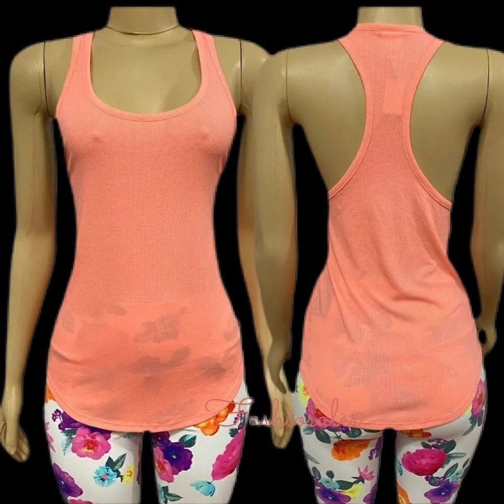 Victoria’s Secret PINK Ribbed Racerback soft tank top Coral orange